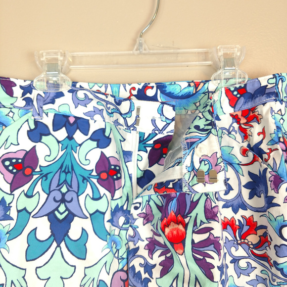 Nicole Miller watercolor printed flat front shorts pockets cotton 4 - Picture 4 of 6